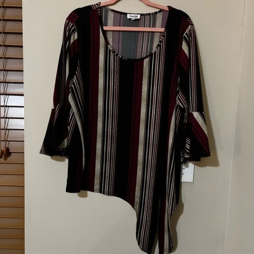 Siren Lily Woman Blouse Women 2x Stripe 3/4 Sleeves Stretch Top